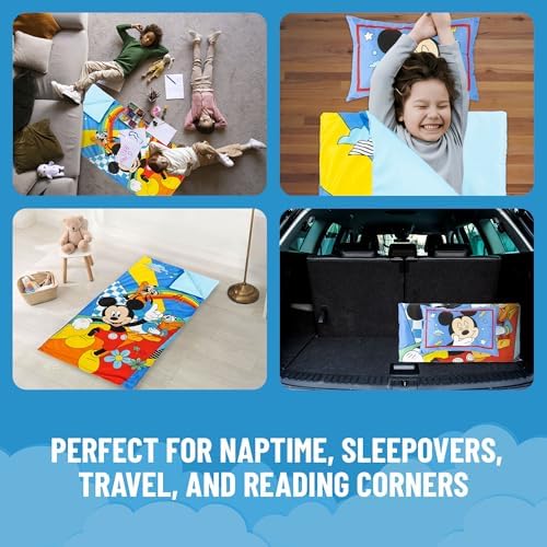 Jay Franco Kids Slumber Bag and Pillow - 54 x 27 Inch Comfy Indoor Sleeping Bag for School and Sleepovers, 2 Piece Set, Multi - Mickey Mouse