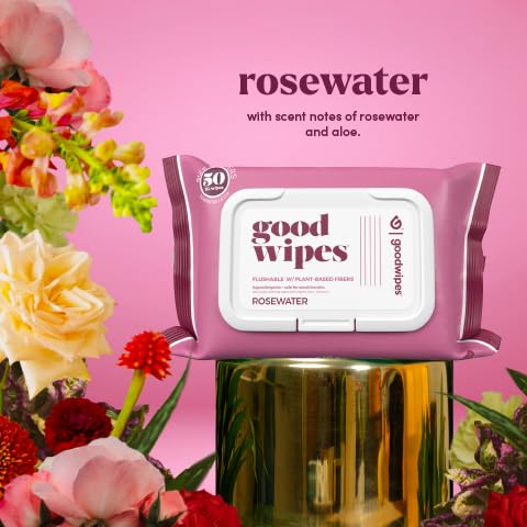 goodwipes Flushable Wipes Travel Size - Extra Large Adult Wet Wipe - On-the-Go Portable Wipes - Sewer & Septic Safe - Hygiene Essentials - Shea Coco & Rosewater, 108 Count (6 Packs)
