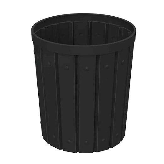 42 Gallon Slatted Circle 100% Recycled Plastic Commercial Outdoor and Indoor Trash Can with Push Open Dome Lid and Internal Liner | Great for Schools and Businesses - Black