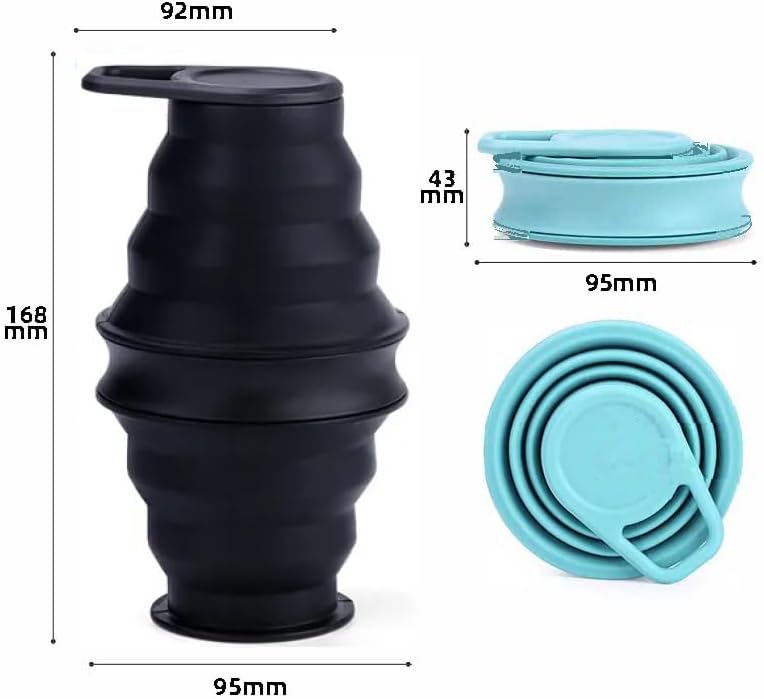 Collapsible Silicone Water Bottle - Foldable, Lightweight, and BPA-Free | 500ml (17oz) Reusable Leakproof Bottle for Camping, Travel, and Gym | Compact & Durable with Carabiner - Black