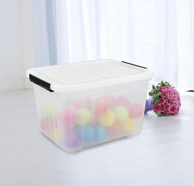 Asking 30 L Plastic Storage Box with Lid, 4-Pack Wheeled Clear Plastic Boxes