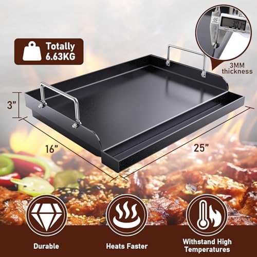 Pre-seasoned Nonstick Cast Iron Griddle, 25 x 16 in Flat Top Grill Plate