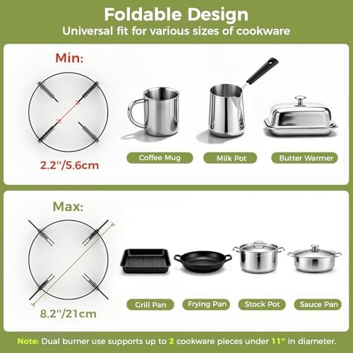 MoKo Propane Camping Stove 2 Burner, 36,000 BTU Infrared & Open Flame Hybrid, Windproof Folding Portable Outdoor Gas Cooking Kit with Frying Pan & Carry Bag For RV, Tailgating, Survival, Black