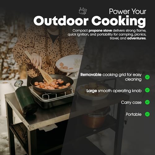 GasOne Single Propane Burner Camp Stove – 10,000BTU Portable Stove Propane Grill in Midnight Blue with Removable Cooking Grid – Large Easy to Use Knob – Carry Case Included