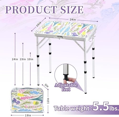 Yriuat Folding Camping Table 2ft Portable Picnic Table, Blooming Floral