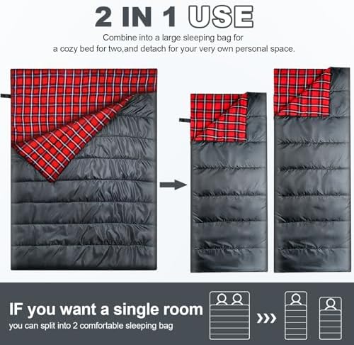 Cotton Flannel Double Sleeping Bag, 2 Person Camping Sleeping Bag