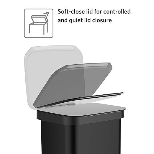 Glad Stainless Steel Step Trash Can, Series 2 with Clorox Protection - Large Black Kitchen Garbage Bin with Soft Close Lid, Foot Pedal and Waste Bag Roll Holder, 13 Gallon