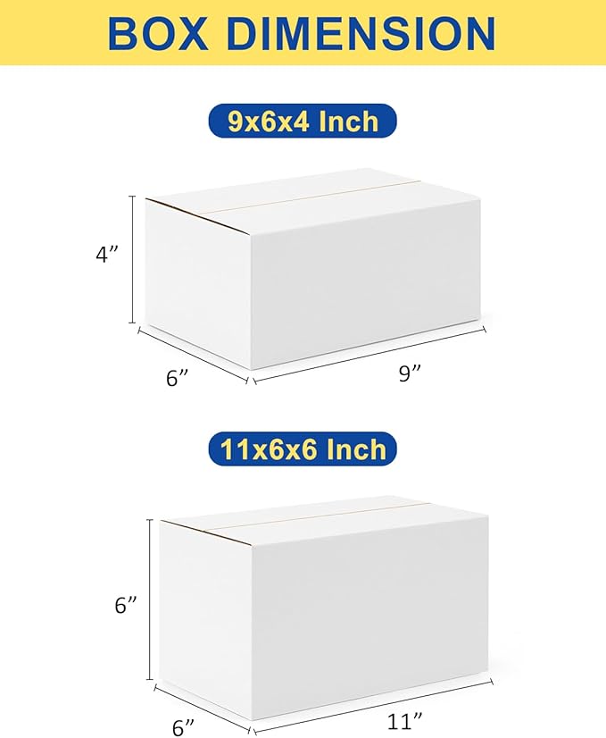 Assorted-Sizes-Shipping-Boxes-40-Pack: 9x6x4 & 11x6x6 Small-Shipping-Boxes-Mailers, White Corrugated-Cardboard-Boxes-for-Packing-Small-Business Mailing