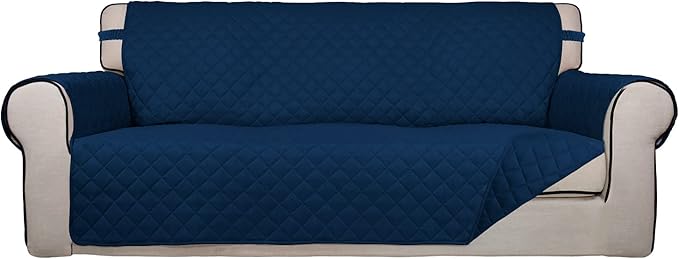 PureFit Reversible Quilted Sofa Cover, Water Resistant Slipcover Furniture Protector, Washable Couch Cover with Non Slip Foam and Elastic Straps for Kids, Pets (X Large, Navy/Navy)