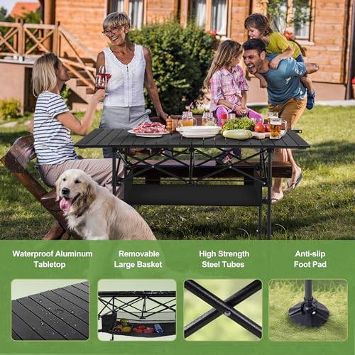 LET'S CAMP Folding Camping Table, Aluminum Roll-up Picnic Backpacking Table