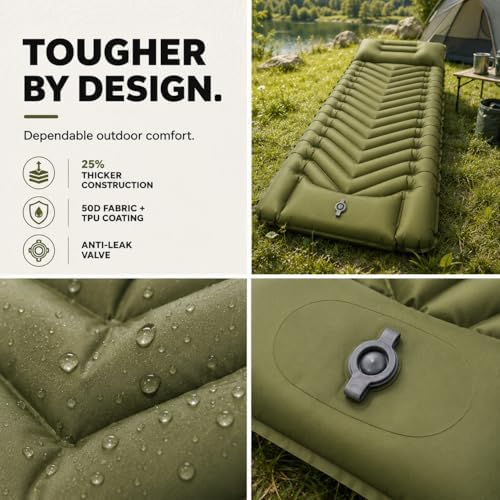 MalloMe Sleeping Pad for Camping, Camping Mattress - Bed for Outdoors Built-in Foot Pump Air Mattress for Backpacking Leak-Resistant Inflatable Travel Mat Compact Ultralight Single & Double