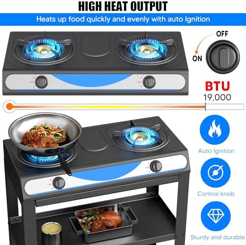 forimo Propane Gas Stove, 2-Burner, Auto Ignition, Portable, Stainless Steel, 19000 BTU/hr, Perfect for Outdoor Kitchens