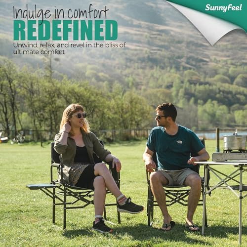 SUNNYFEEL Oversized Camping Chair Portable Directors Chairs with Side Table