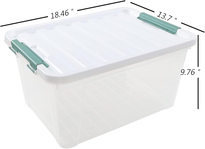 35 L Clear Large Storage Box, Plastic Storage Bins, Set of 4