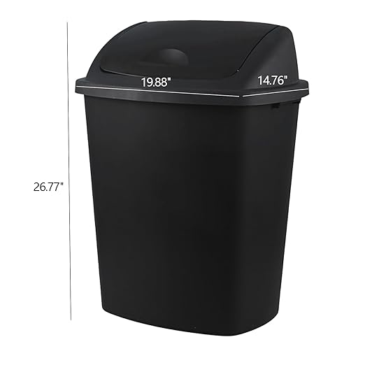 Bringer 18 Gallon Large Swing Top Trash Can, Plastic Garbage Can with Swing-Lid, Black, 4-Pack