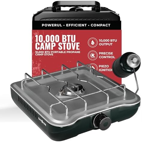 GasOne Single Propane Burner Camp Stove – 10,000BTU Portable Stove Propane Grill in Midnight Blue with Removable Cooking Grid – Large Easy to Use Knob – Carry Case Included