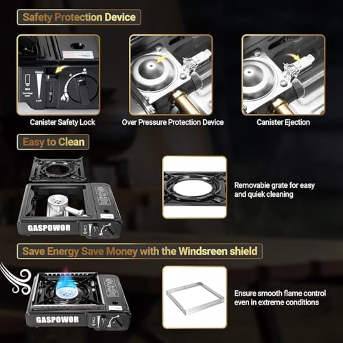 Propane or Butane Stove, Dual Fuel Propane Stove for Camping, 10,000 BTU Automatic Ignition Portable Gas Stove with Carrying Case & Windblocker & Griddle for Hiking(Fuel Not Included)