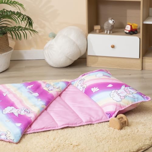 MORAIS Toddler Nap Mat with Pillow and Blanket, 52" x 20" Lightweight and Soft Nap Mat for Preschool, Daycare, Travel Sleeping Bags