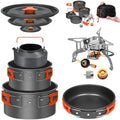 Smokey Camp Camping Cookware Mess Kit Set with Stove - Backpacking Camping Pots and Pans Set, All in One Non-Stick Camping Cooking Set, Portable Stove, Hiking, Picnic, Outdoor & Camping Cookware Set