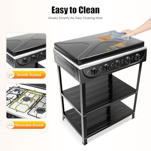 5 Burner Propane Portable Gas Stove, Gas Burners for Cooking Outdoor with Support Leg Stand Adapter Auto Ignition Cooktop Stove Top for RV, Apartment, Outdoor Cooking (Black)