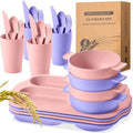Honoson 24pcs Wheat Straw Dinnerware, Unbreakable, Light Purple and Pink