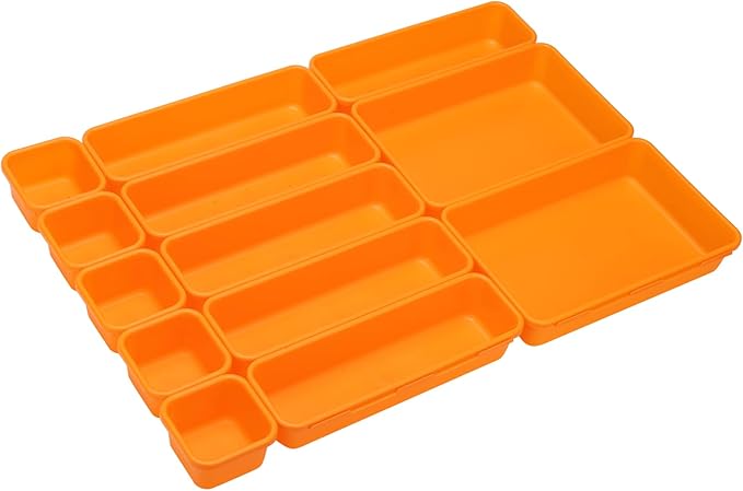 42 Pack Tool Box Organizer Tool Tray Dividers, Rolling Tool Chest Cart Cabinet Workbench Desk Drawer Organization and Storage for Hardware, Parts, Screws, Nuts, Small Tools Organization(Orange)