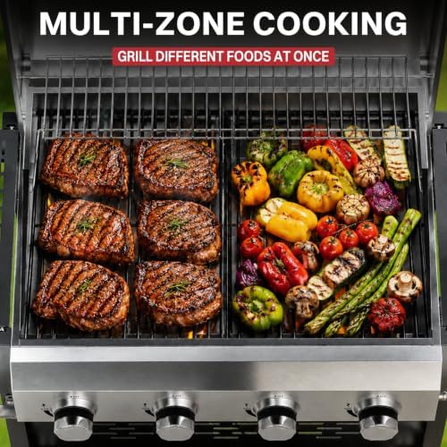 4 Burner Propane Gas Grill, 48000 BTU BBQ Grill with Lid & Wheels