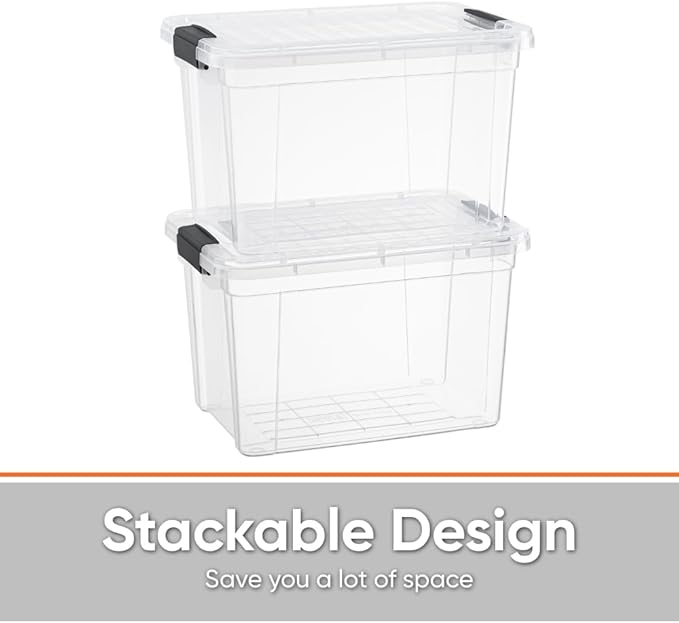 Superio Clear Storage Bins with Lids, Stackable Deep Storage Boxes with Latches and Handles, Extra Small, 4 Pack, Deep Containers for Home, Garage, and Kitchen