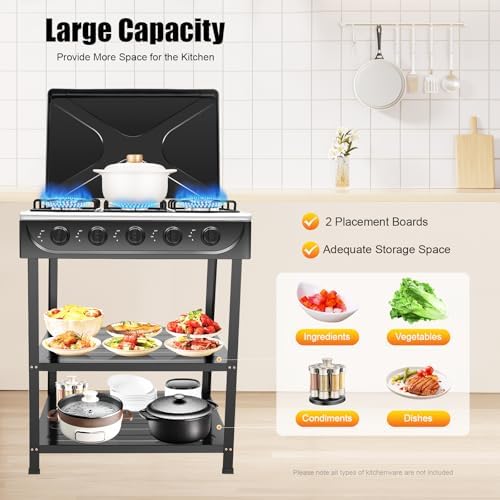5 Burner Propane Portable Gas Stove, Gas Burners for Cooking Outdoor with Support Leg Stand Adapter Auto Ignition Cooktop Stove Top for RV, Apartment, Outdoor Cooking (Black)