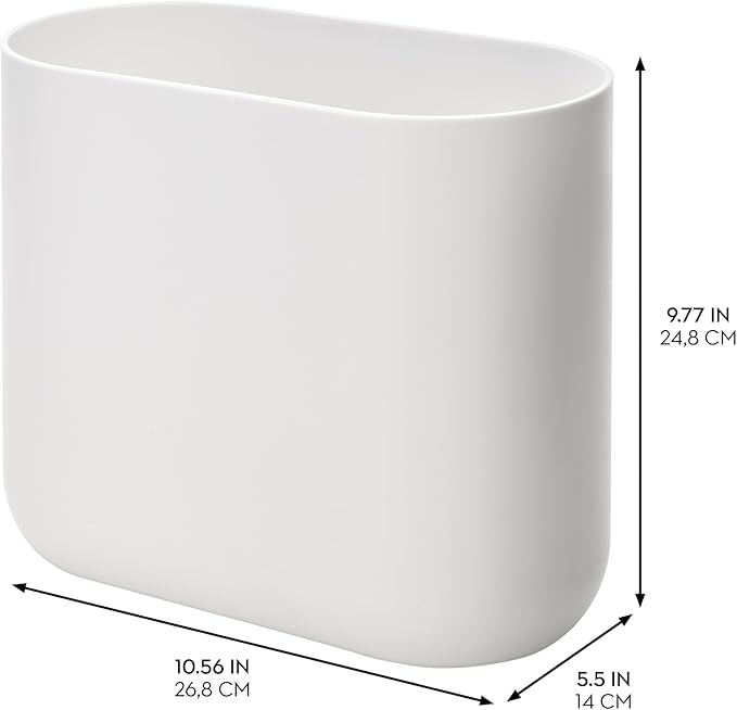 iDesign Slim Oval Plastic Waste Basket The Cade Collection, 10.56” x 5.5” x 9.77”, White