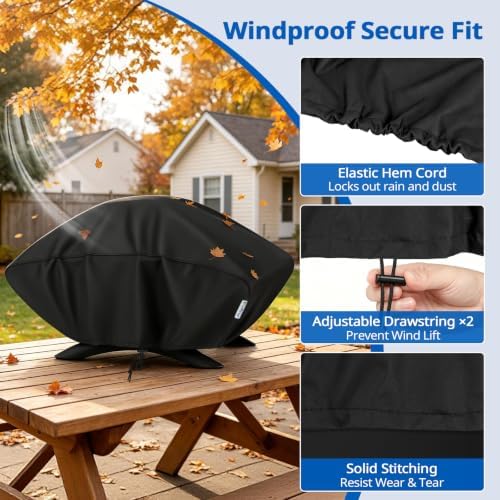 SunPatio Outdoor Grill Cover Compatible for Weber Q 100/1000 Series and Nexgrill Gas Grills, Heavy Duty Waterproof Barbecue Cover, Durable FadeStop Material, Compared to Weber 7110, Black