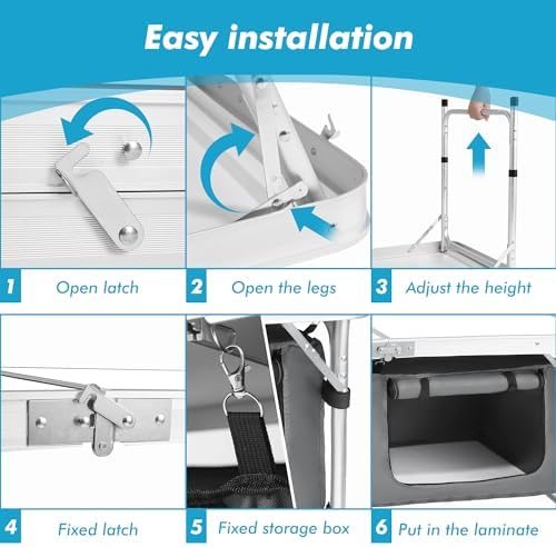 Camp Field Camping Folding Aluminum Table with Adjustable Legs for Outdoor Travel Beach, Backyards, BBQ, Party and Picnic Foldable Table