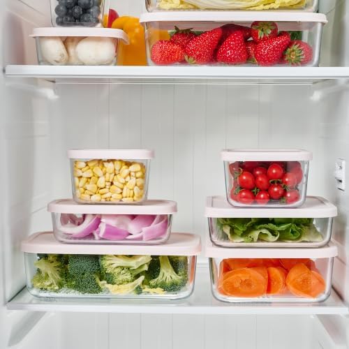 Glass Food Storage Containers with Lids — 8 Piece — 57.5 oz & 40.57 oz Glass with BPA-Free Leak Resistant Stackable Lids — Microwave, Oven & Dishwasher Safe — Ideal for Meal Prep & More Berry Blush