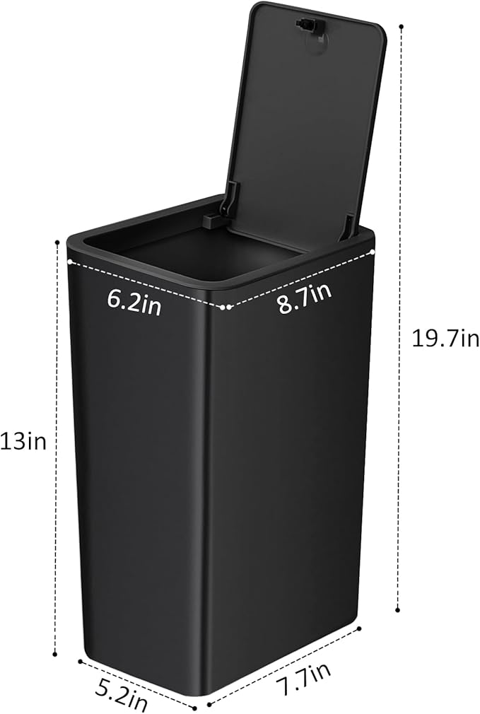 TIPGO Bathroom Trash Can with Lid, 10 Liter/ 2.6 Gallon Slim Garbage Can, Small Trash Bin Waste Basket with Pop-Up Lid for Kitchen, Bedroom, Living Room, Office (2 Pack, Black)