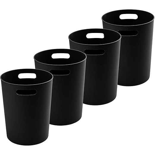4 Pack Small Trash Can for Bathroom - 3 Gallon/12-Liter Wastebasket, Round Plastic Garbage Container Bin for Bedroom Office Black.