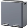 Arlopu 16 GallonStainless Steel Trash Can, 60L Dual Compartment, Metal Kitchen Step Recycle Bin, Metal Double Dustbin, in-Home Garbage Rubbish Can W/Removable Liner Buckets (Grey)