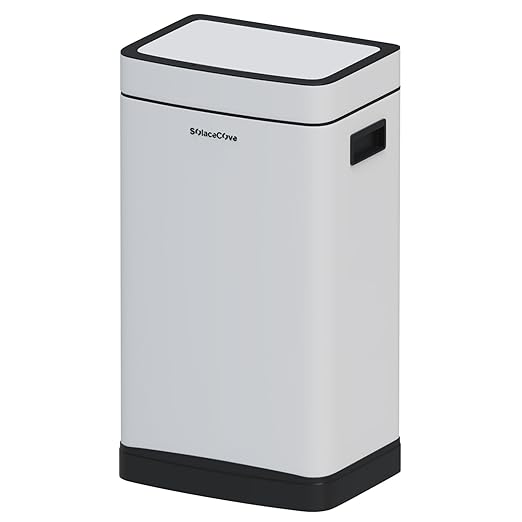 8Gallon/30L Brushed Stainless Steel Kitchen Trash Can with with Press Top Lid,Garbage Can with Inner Bucket(White)