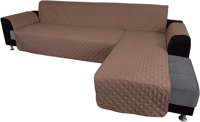 Easy-Going Sofa Slipcover L Shape Sofa Cover Sectional Couch Cover Chaise Slip Cover Furniture Protector Cover for Pets Kids Children Dog Cat (Large,Brown/Brown)