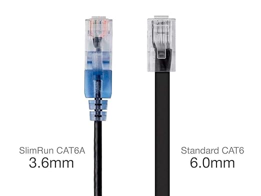 Monoprice SlimRun Cat6A Ethernet Patch Cable - Network Internet Cord - RJ45, Stranded, UTP, Pure Bare Copper Wire, 30AWG, 2 Feet, Black, 5-Pack
