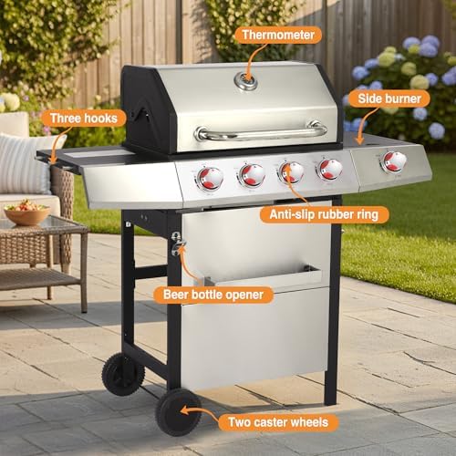 4-Burner Gas & Charcoal Combo Grill with Side Burner