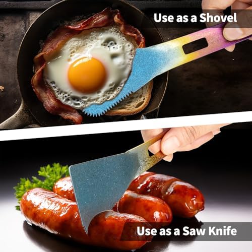 TiTo Titanium 4 in 1 Camping Cookware - Titanium BBQ Tongs, Spork, Knife and Spatula, Portable Lightweight Multi Tableware for Kitchen, Hiking, Backpacking, Outdoor Cooking, Travel, Picnics (Colorful)