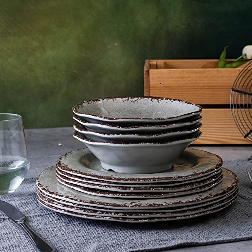 LEHAHA Farmhouse Melamine Dishes Dinnerware Set, Kitchen Dining Set for 4