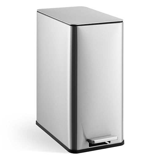 15 L Kitchen Step Trash Can, 4 Gallon Narrow Stainless Steel Waste Bin with Soft-Close Lid, Rectangle Rubbish Bin with Removable Inner Bucket for Bathroom, Dining Room, Living Room