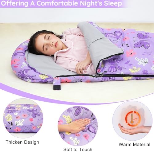 FIOBEE Kids Sleeping Bag 3 Season Camping Sleeping Bags for Girls Toddler