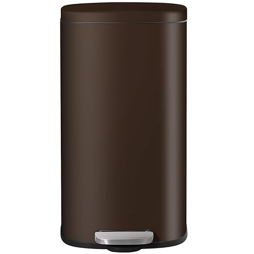 AthLike Trash Can, Stainless Steel Kitchen Garbage Can, Step Waste Bin with Hinged Lid and Removable Inner Bucket, Soft-Close, Dustbin for Bathroom Bedroom Living Room Home (Brown, 8 Gal)
