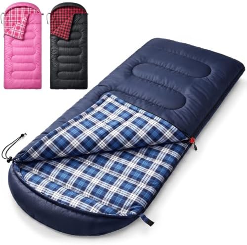 Uniqwamer Sleeping Bag for Adults Kids - 4 Seasons Cold & Warm Weather Flannel Camping Sleeping Bags, Lightweight & Waterproof 45°F Sleeping Bag for Camping Hiking Outdoor Travel