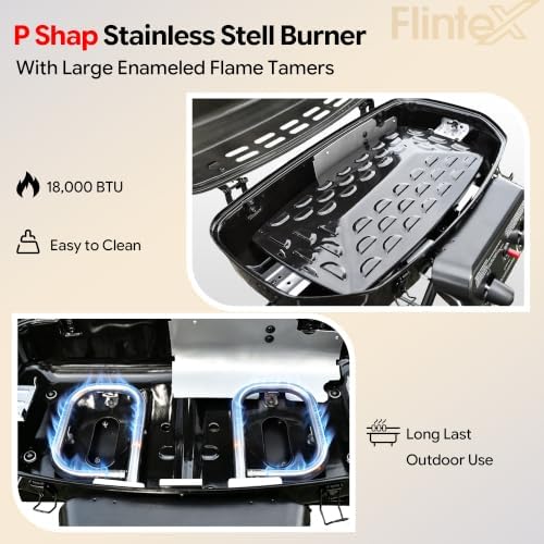 Flintex Portable Propane Gas Grill For Camping, 2-Burner Grill, 340 sq.in.