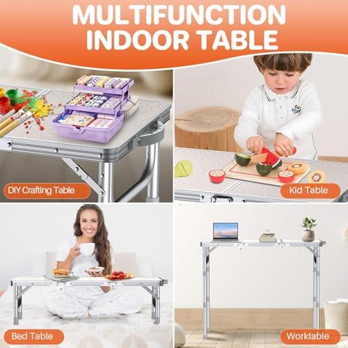 FUNYKICH 3ft Folding Camping Table, 3 Height Adjustable Max 27.5'', White