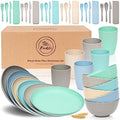 FOODLE Wheat Straw Dinnerware Set - RV, Camping Plates Cups and Bowls Set