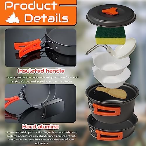 7Pcs Camping Pan Set - Backpack Cookware Pot and Pans Set, Survival Cooking Kit for Hiking, Picnic
